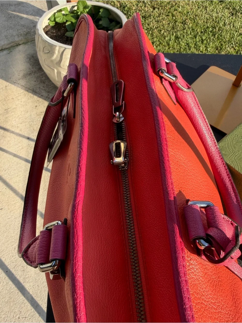 Loewe Two-Tone Pink and Orange Leather Satchel
